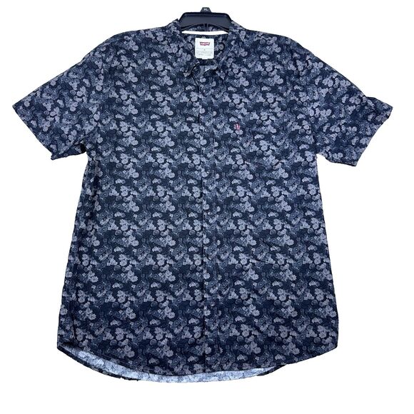 Levis Mens XL Floral Shirt Navy Black Button Up Short‎ Sleeve Versatile Classic - Picture 1 of 11